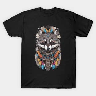 Raccoon Spirit Animal Geometric and Linework Design T-Shirt